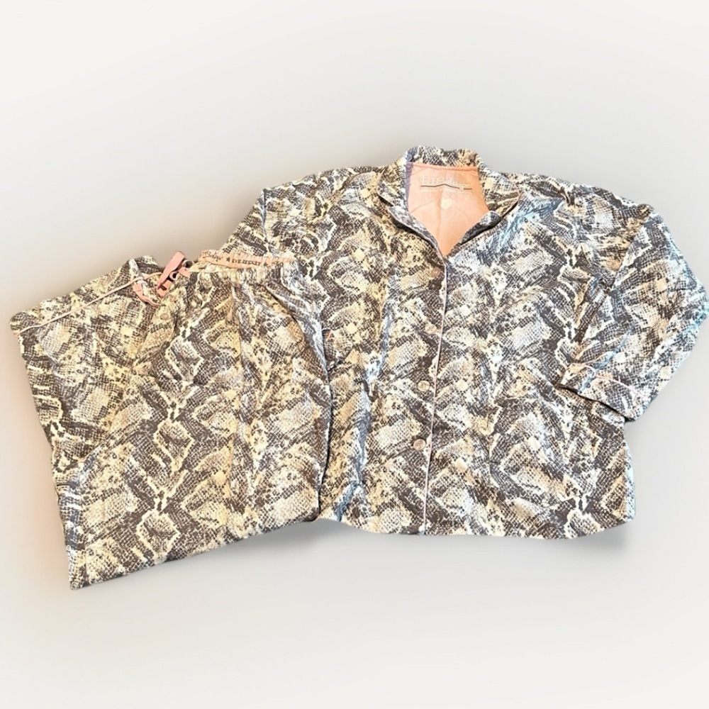 PJ Salvage Snake Print Classic Flannel Lover Pajama Shirt & Pants Set SZ 1X Plus - Picture 2 of 12